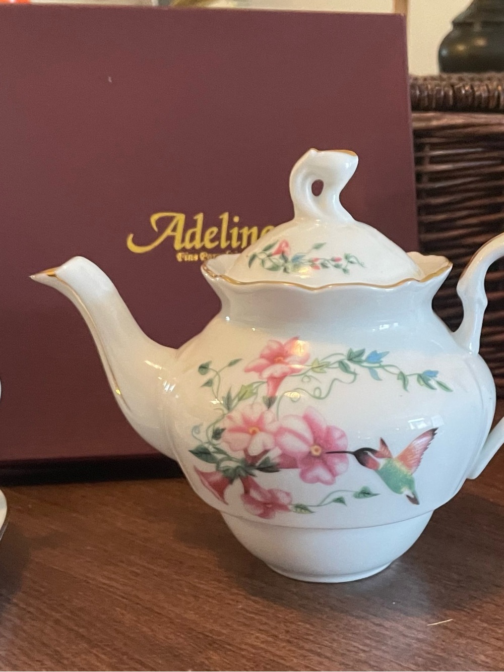 Adeline Fine China Floral Porcelain Teapot and Cupin Pink & White